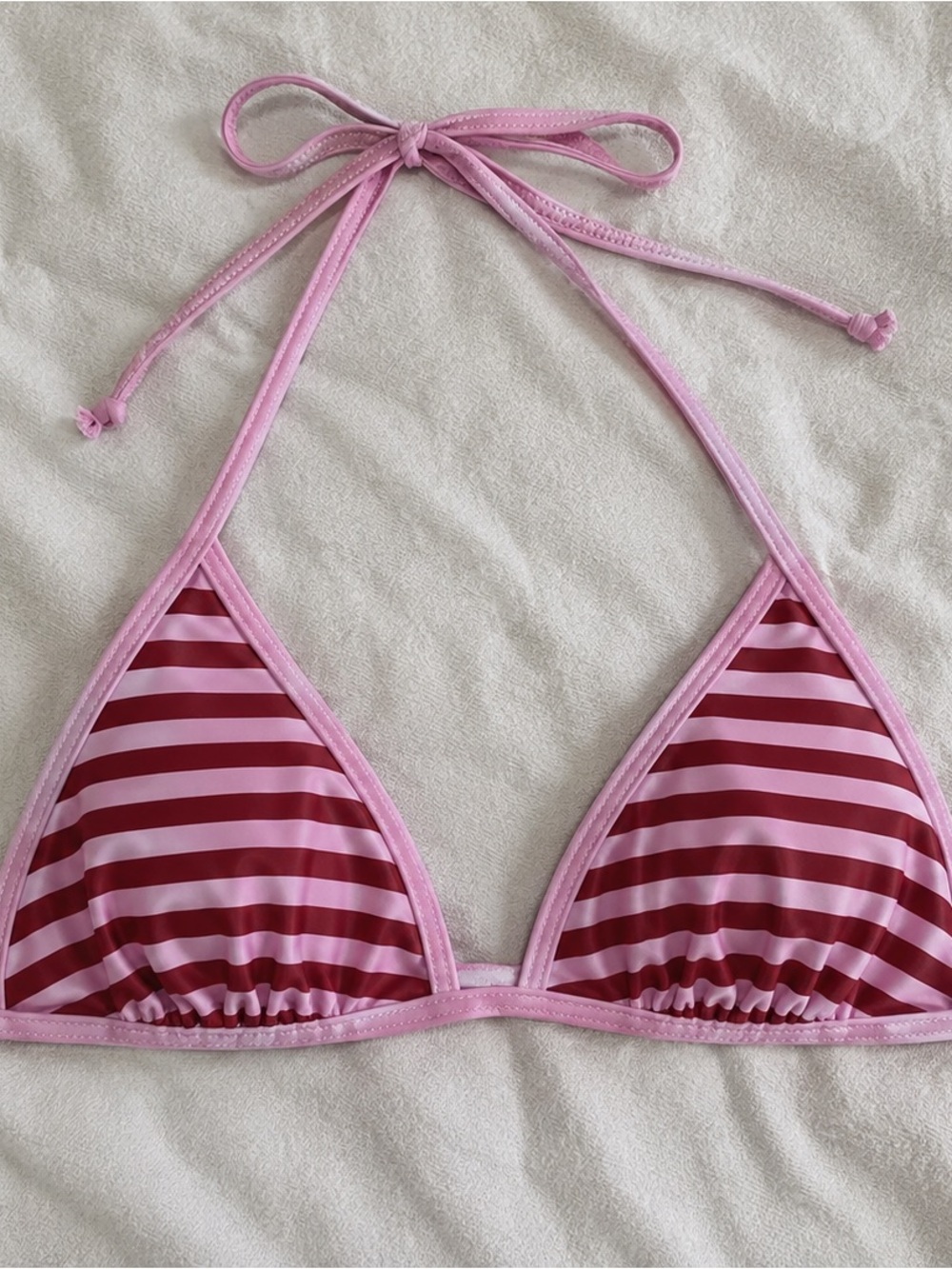 Striped Pink and Red Triangle Bikini Set